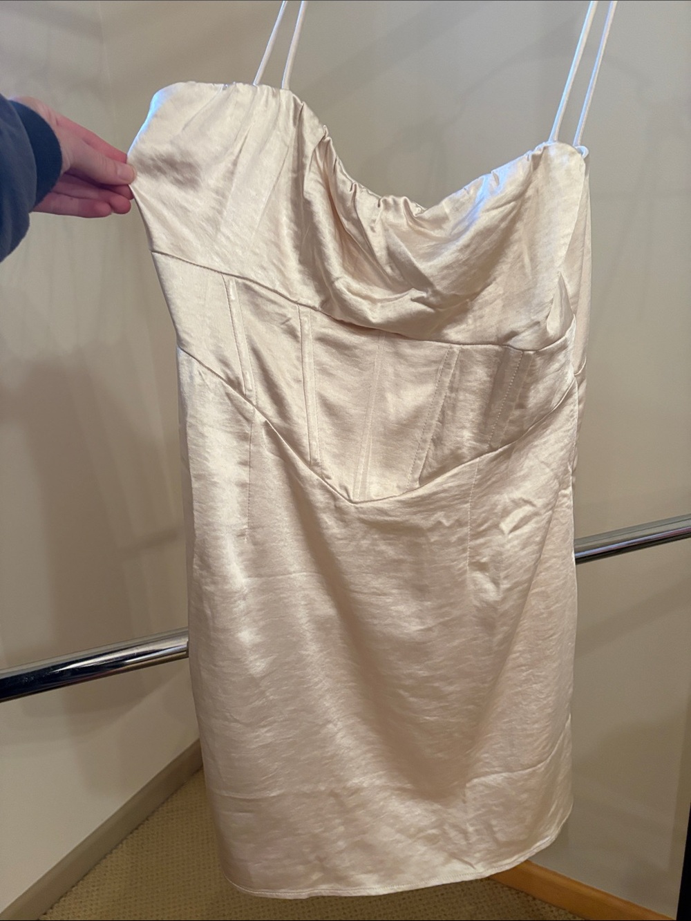 Princess Polly Strapless Satin Slip Dress in Champagne